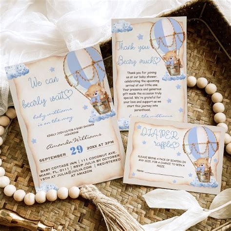 Rustic Hot Air Balloon Bear Baby Boy Shower Invitation Zazzle