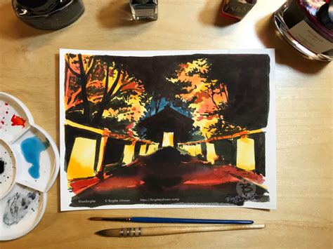 Inktober day 25 Entsūin Temple gardens by Birgitte M R Johnsen on