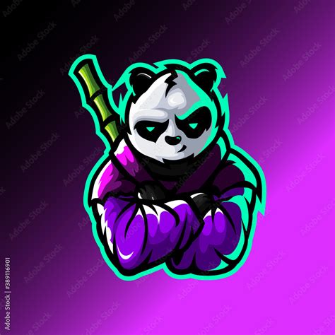 Vecteur Stock Logo Esport Panda Angry Expression With Bamboo Logo