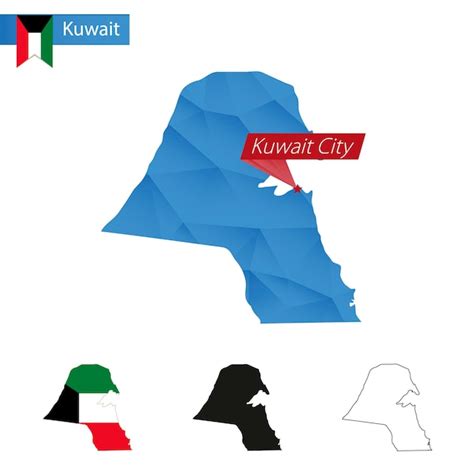 Premium Vector Kuwait Blue Low Poly Map With Capital Kuwait City