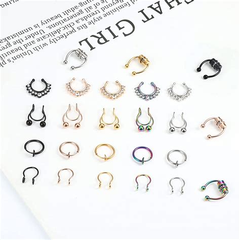 Jstyle 25pcs Fake Nose Ring Hoop Magnetic Septum Nose Rings Stainless