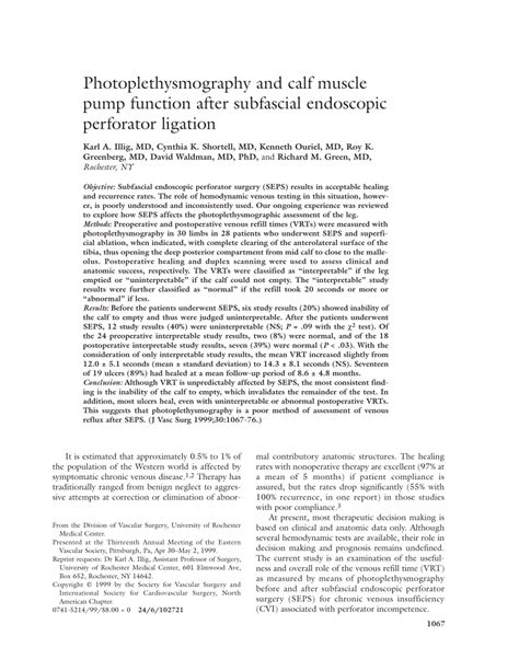 Pdf Photoplethysmography And Calf Muscle Pump Function After