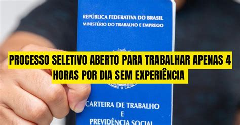 Trabalhar 4 Horas Por Dia - Processo seletivo aberto para trabalhar apenas 4 horas por dia, sem ...