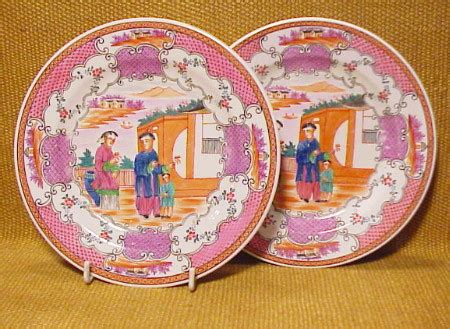 Spode Bone China Dessert Plates Pair Hand Painted Chinoiserie