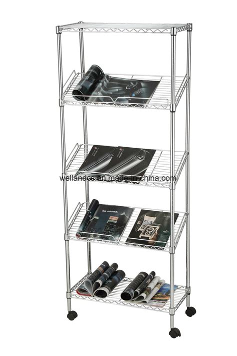 China Diy 5 Tiers Slanted Chrome Steel Wire Magazinebook Display Rack