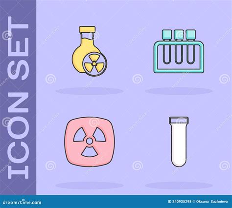 Set Test Tube With Toxic Liquid Radioactive And Icon Vector Stock