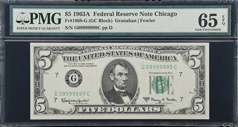 Fr 1968 G 1963A 5 Federal Reserve Note Chicago PMG Gem