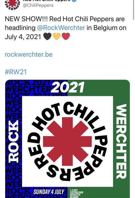 New Show Red Hot Chili Peppers Headlining Rock Werchter R Redhotchilipeppers