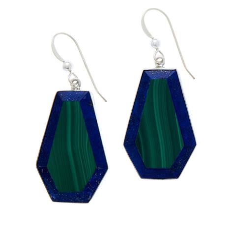 Jay King Sterling Silver Malachite And Lapis Inlay Drop Earrings