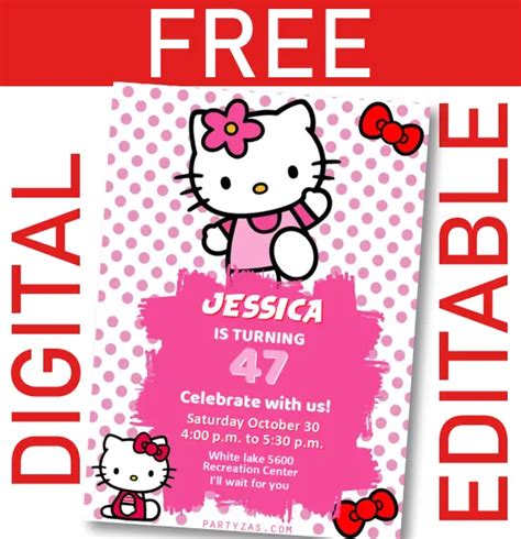 Free Hello Kitty Invitation Editable And Customizable Whatsapp