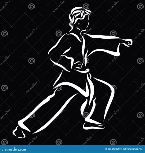 Young Man In A Suit For Martial Arts, Fight, Black Background Stock ...