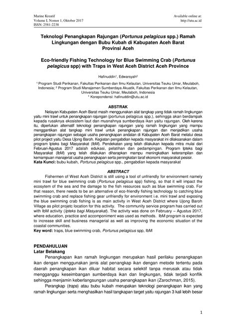 (PDF) Eco-friendly fishing technology for blue swimming crab (Portunus ...