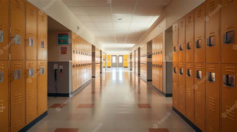 Premium AI Image | Modern Corridor of an American School with Lockers