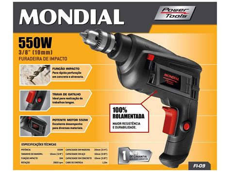 Furadeira De Impacto Mondial 550W 1 Velocidade 3 8 FI 09