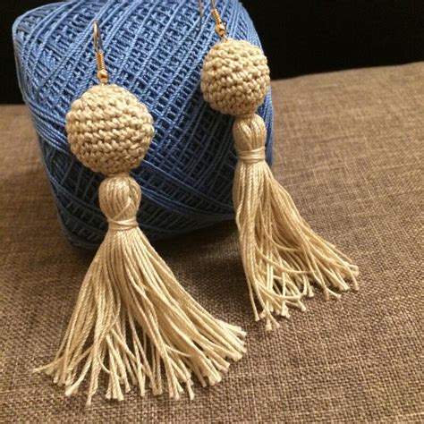 Crochet Sphere Dangle Earrings With Tassels Boho Crochet Etsy