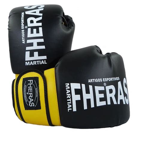 Kit Boxe Muay Thai Fheras Luva Orion Oz Preto Amarelo Bandagem