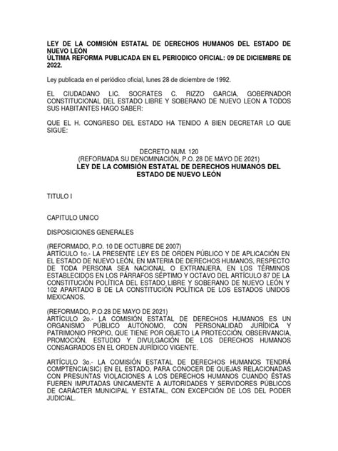 Ley De La Comision Estatal De Derechos Humanos Del Estado De Nuevo Leon