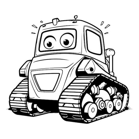 Cartoon Cute Excavator Schwarz Weiß Illustrationsvektor Premium Vektor