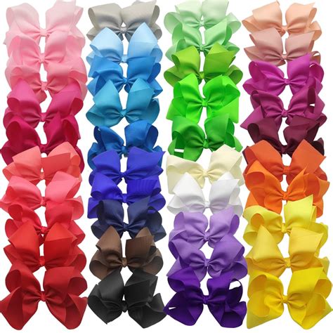 Oaoleer 30 Colors 4 Inch Hair Bows Clips Grosgrain Ribbon