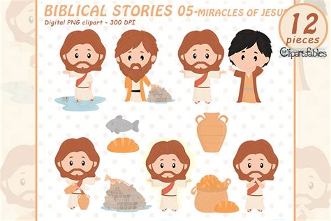 Cute JESUS clipart, BIBLICAL sories, Miracles of Jesus, Bible theme By clipartfables | TheHungryJPEG