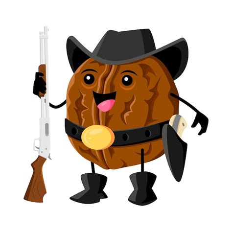 Cartoon Walnoot Noten Ranger Of Cowboy Karakter Premium Vector