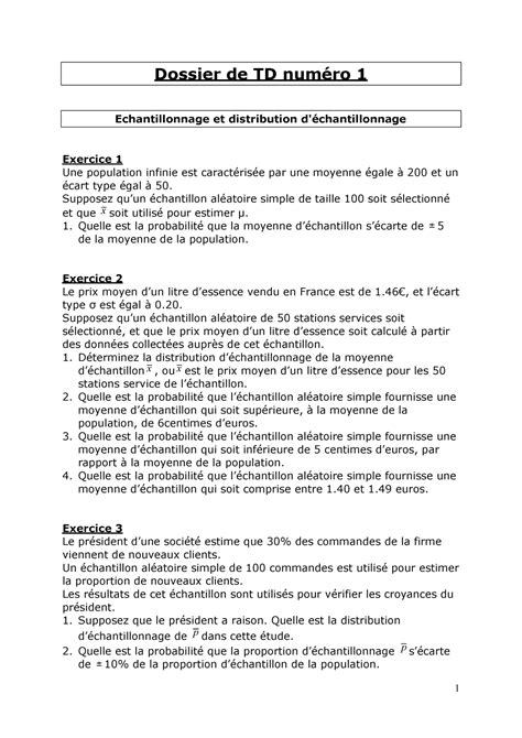 Dossier de TD numéro 1 Méthodes quantitatives 2 Dossier de TD