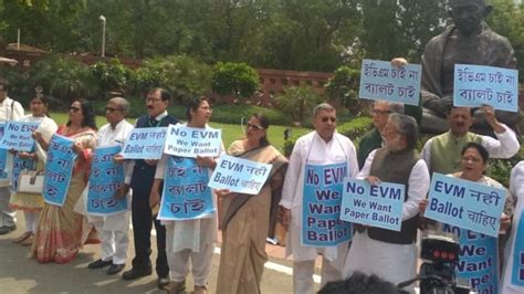 Tmc Stages Protest Outside Parliament Against Evms Says We Want Paper