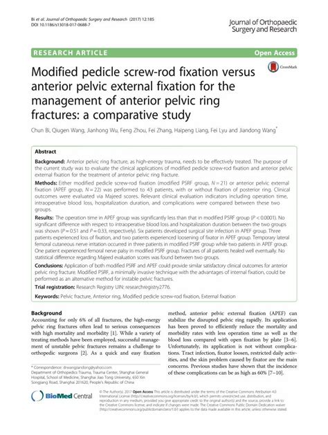 Pdf Modified Pedicle Screw Rod Fixation Versus Anterior Pelvic