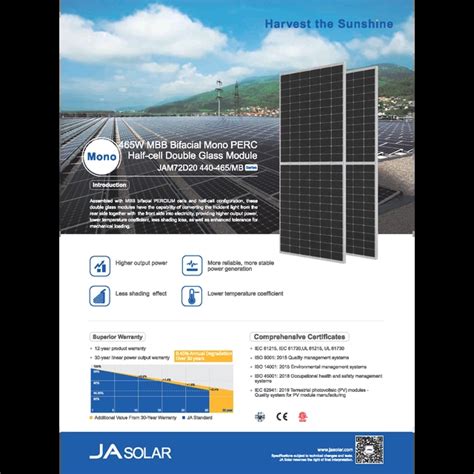 Photovoltaic Panel JA SOLAR 465W Black Frame Bifacial Dual Glass MerXu