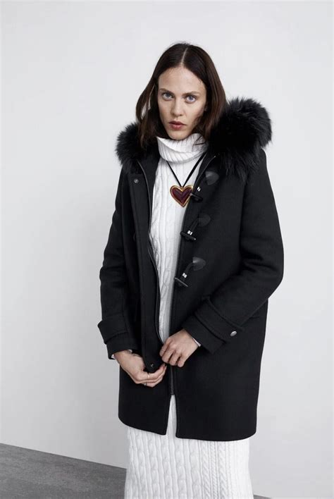 Zara Woman Duffle Coat With Fur Hood Black Gem