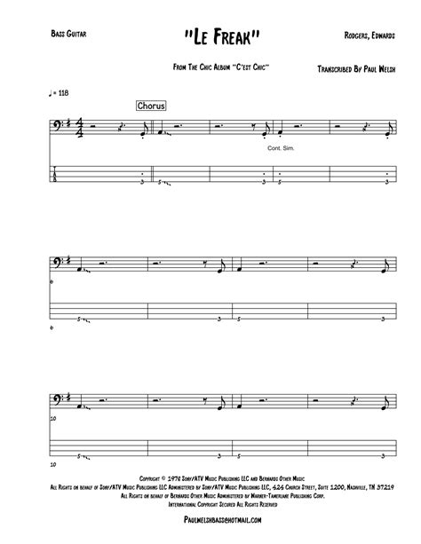 Le Freak Arr P Welsh By Chic Sheet Music For Bass Guitar Tab At