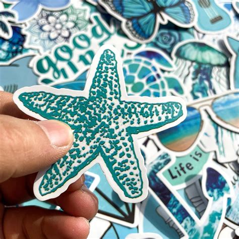 Yoksas 53pcs Cute Blue Teal Stickers Waterproof Vinyl Vsco Aesthetic