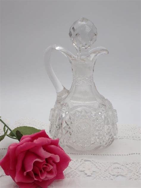 Vintage Glass Oil Decanter, Vinegar Decanter, Pressed Glassware, Pressed Glass, Glass Decanter ...