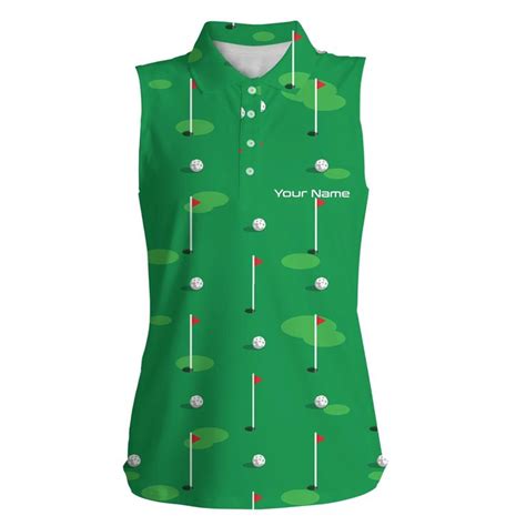 Womens Sleeveless Polo Shirt Custom Golf Flag And Balls Green Golf