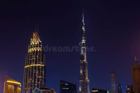 Burj Khalifa Tower in Dubai at Night Editorial Photography - Image of ...