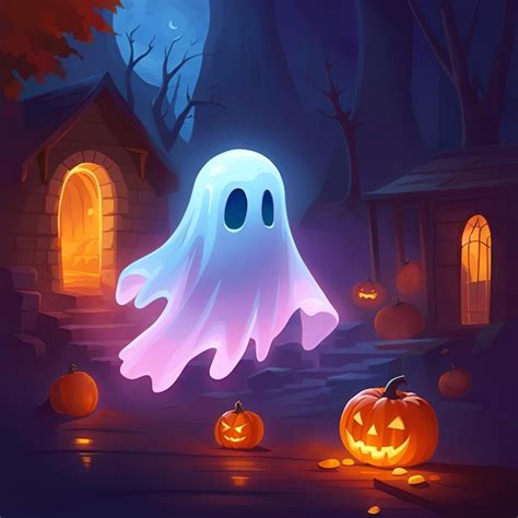 Cute Halloween ghost with pumpkins | Premium AI-generated image