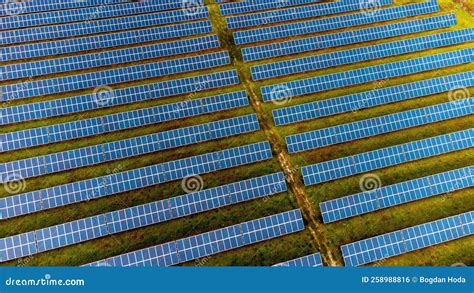 Aerial View Of Solar Panels On Photovoltaic Power Plant Alternative