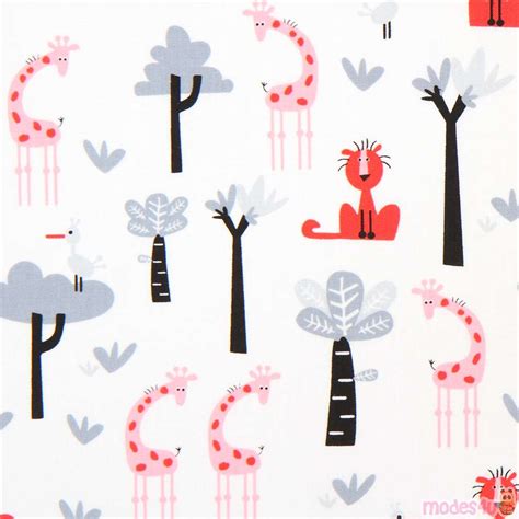 White With Tree Animal Pink Giraffe Organic Fabric By Copenhagen Print