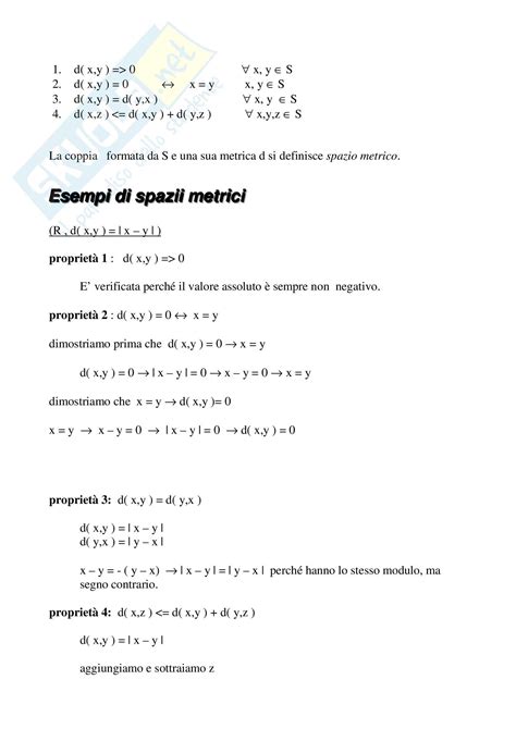 Analisi Matematica Ii Gli Spazi Metrici