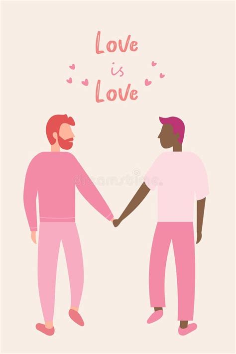 Happy Gay Couple In Casual Clothes Valentine S Day Greeting Card Love Stock Vector