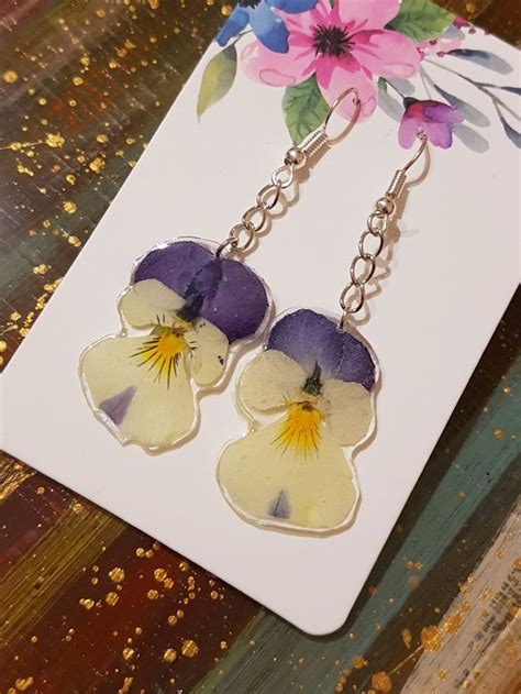 Real Pansy Earrings In Epoxy Viola Earrings Stepmother S Flower In