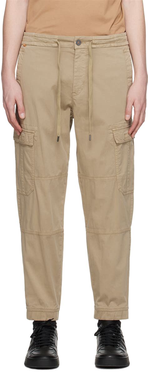 Beige Paneled Cargo Pants By Boss On Sale