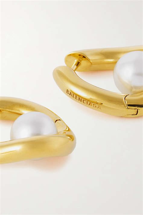 BALENCIAGA Loop Gold Tone Faux Pearl Earrings NET A PORTER