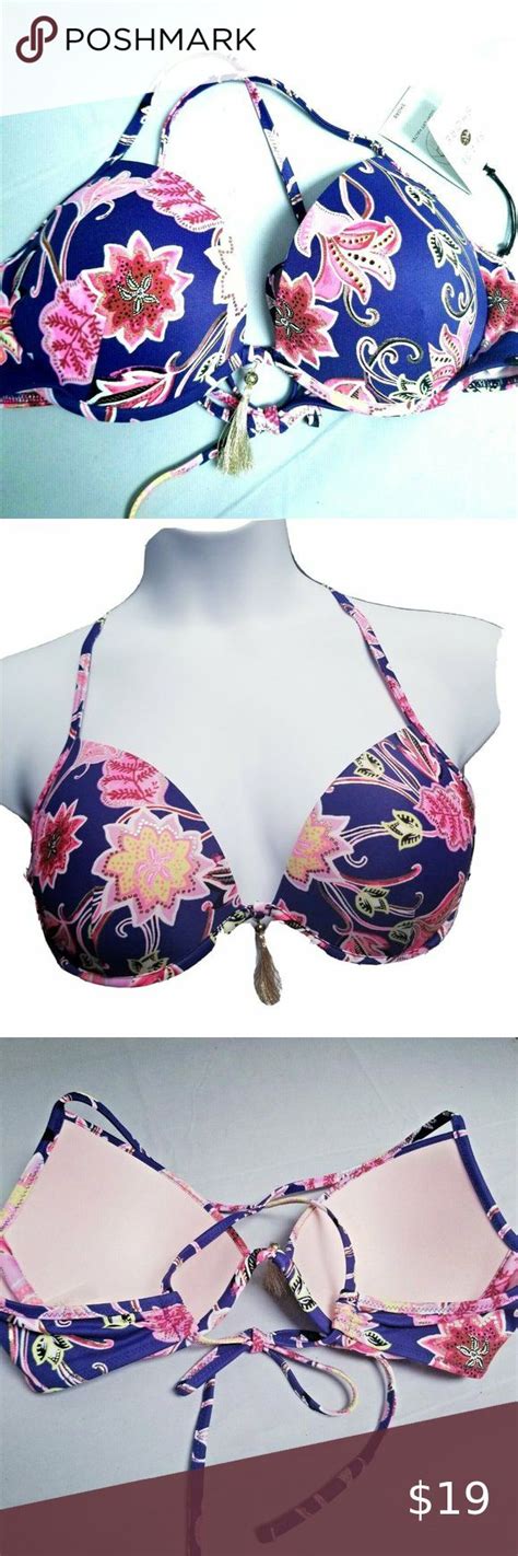 Shade Shore Bikini Light Beach Halter Shore 34C Indigo Floral Plus