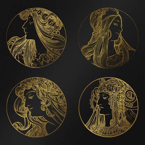 Lady Art Nouveau Gold Silhouette Premium Photo Illustration Rawpixel