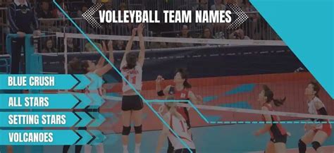 The Volleyball Team Names Are Shown In Blue And White Letters Along