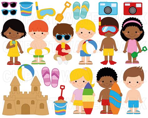 Summer Kids, Clipart, Kid Activities Clip Art, Kids on the Beach ...