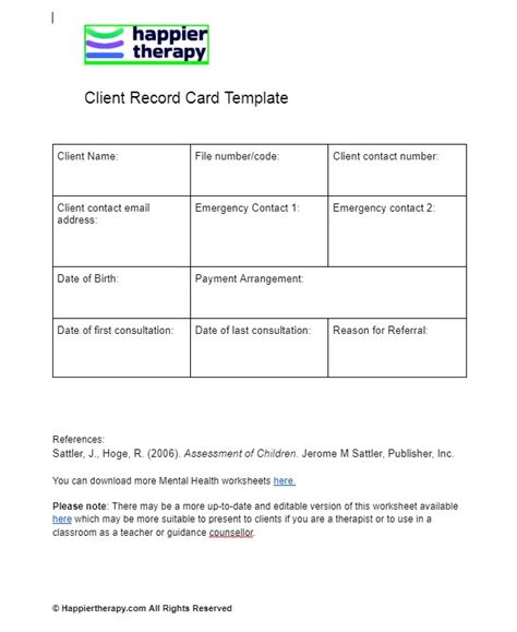 Client Record Card Template | HappierTHERAPY