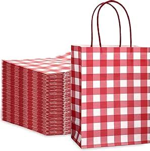 Amazon Jarthenaamcs Pcs Gingham Kraft Paper Bags With Handles