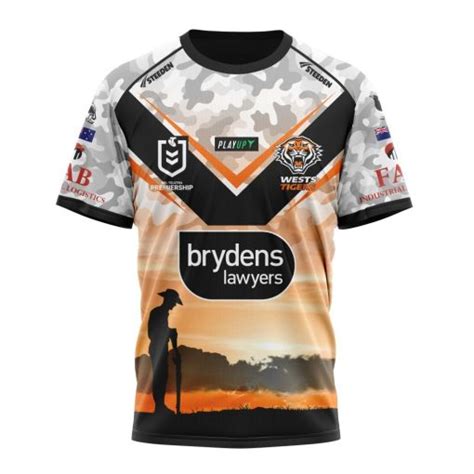 NRL Wests Tigers Custom Name Number 2023 ANZAC Day Jersey T Shirt